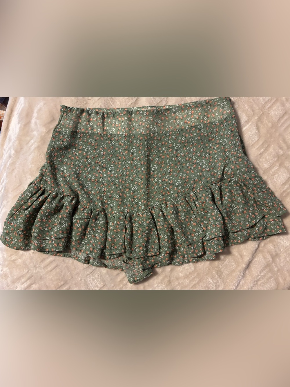 Altar'd State Sage Green Floral Ruffle Hem Skort
